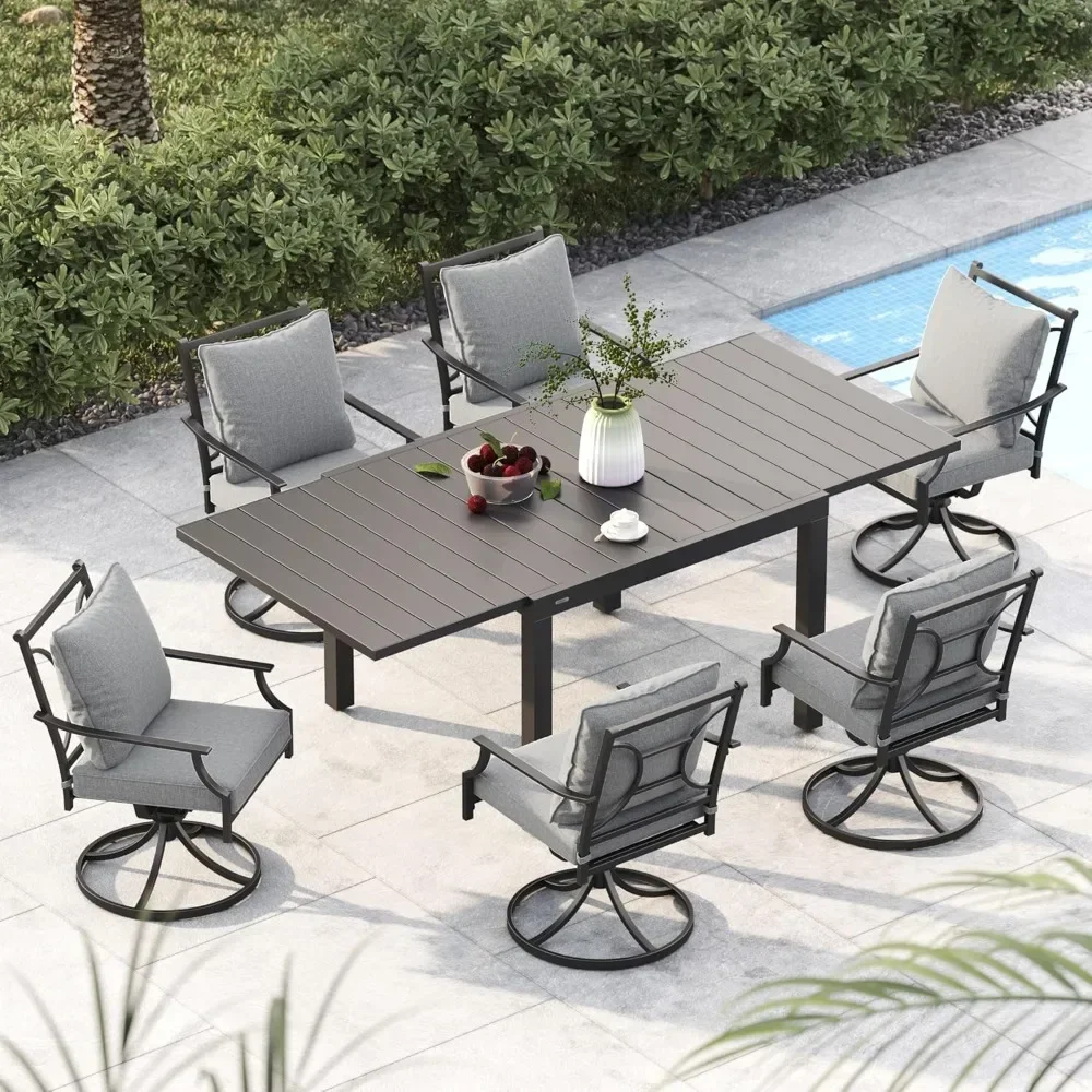 

7-Piece Patio Dining Set, Outdoor Dining Sets Swivel Patio Dining Chairs with Olefin Cushions ,Rectangular Faux Woodgrain Table