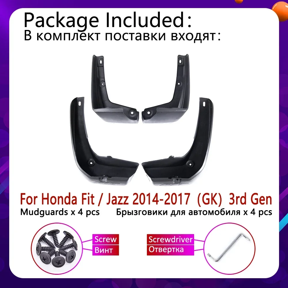 4 PCS Car Mudflap for Honda Fit Jazz GK 2014~2017 Fender Mud Flaps Guard Splash Flap Mudguards Accessories 2015 2016 3rd 3 Gen