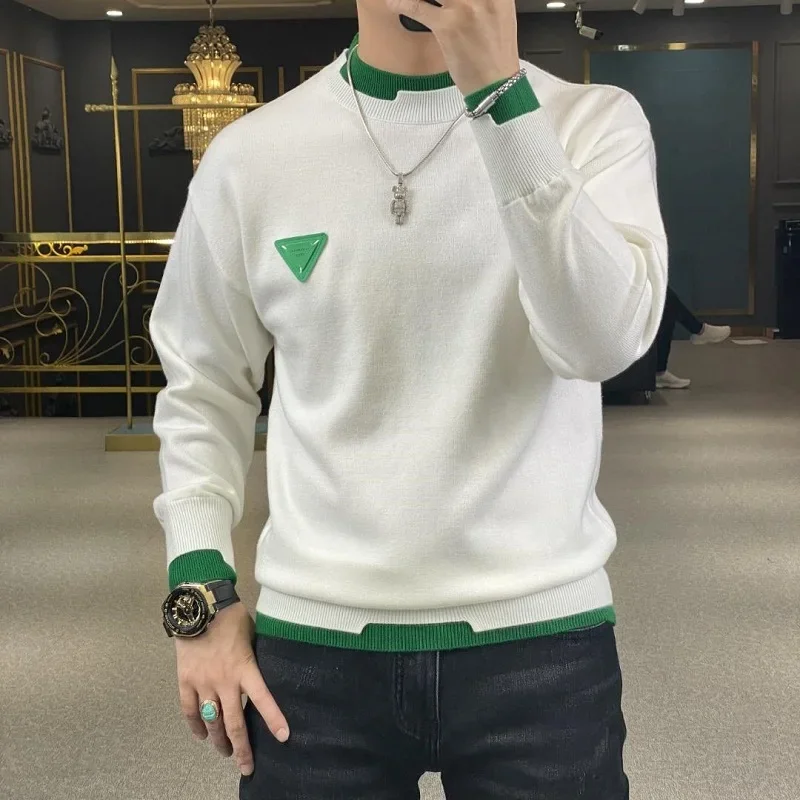 Men's Sweater Casual Long-sleeved Slim Knit Pullover Fashion Color Contrast O Collar Pullover Autumn and Winter Clothes