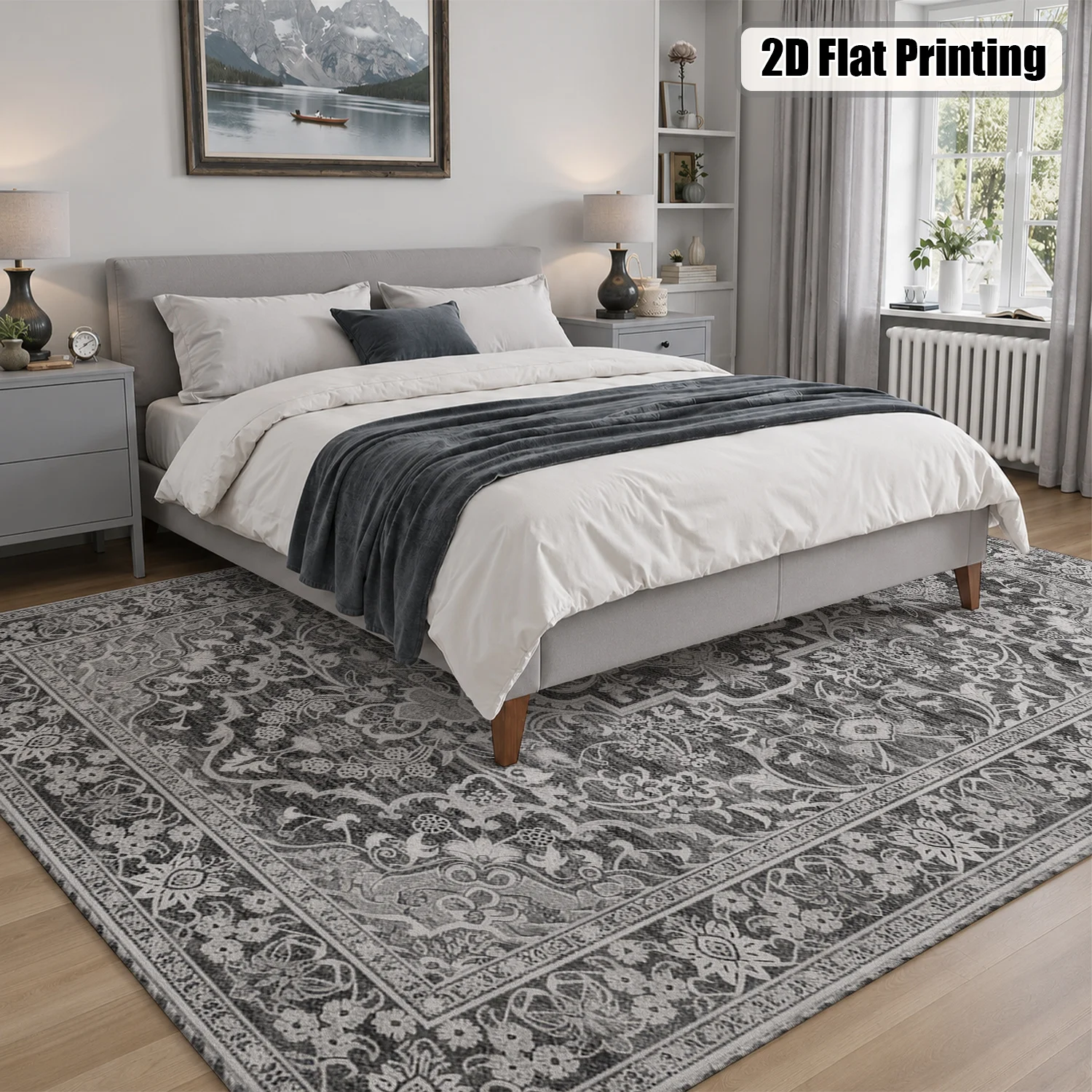 Large Indoor Area Rug, Soft Velvet Low Pile with Non-slip Dotted Backing, Machine Washable Vintage Distressed Gray Oriental Medallion Rug for Living Room and Bedroom - view 6