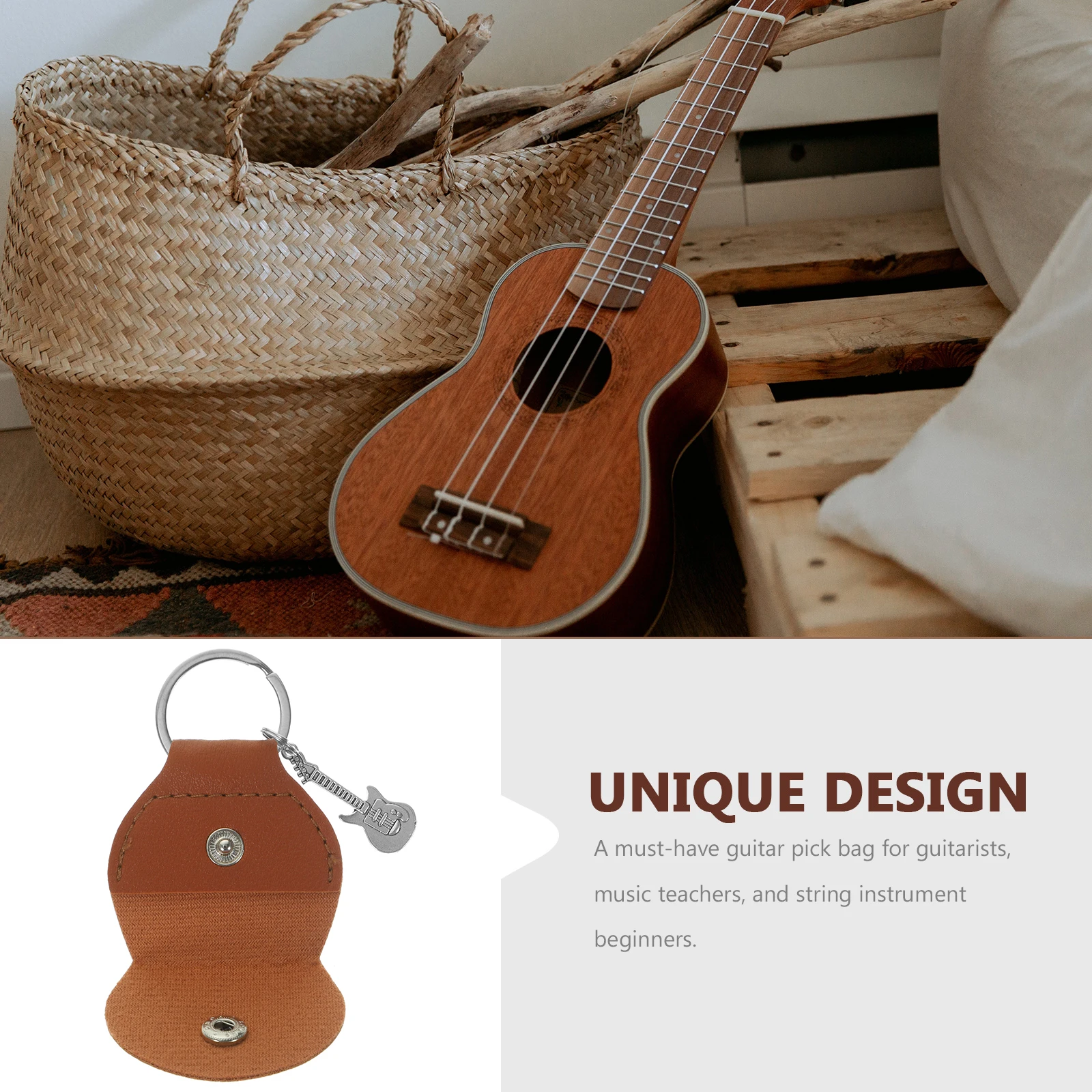 

Pick Storage Bag Keychain Holder Handbag Mini Guitar Picks Case Brown for Child
