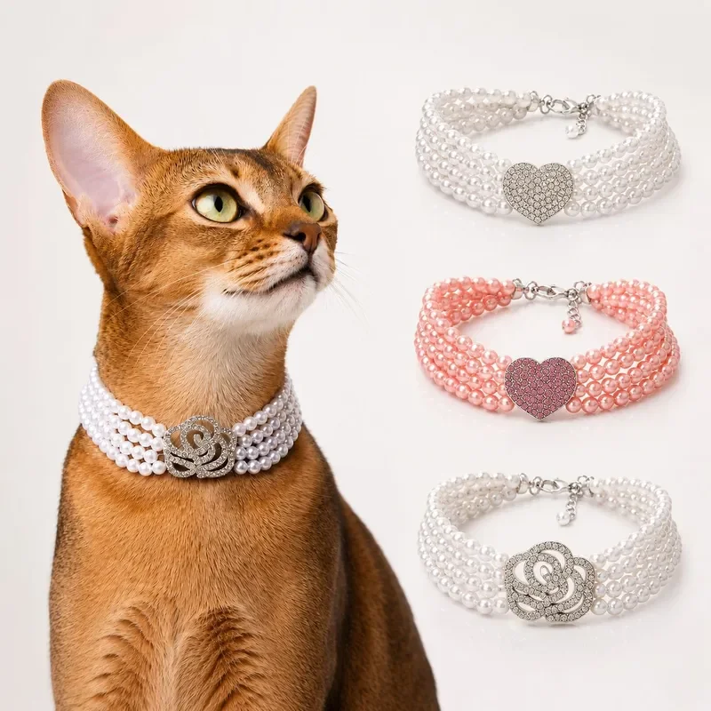 Cross-border pet pearl collar light luxury rhinestone neck ring ragdoll cat photo jewelry live broadcast popular manufacturer