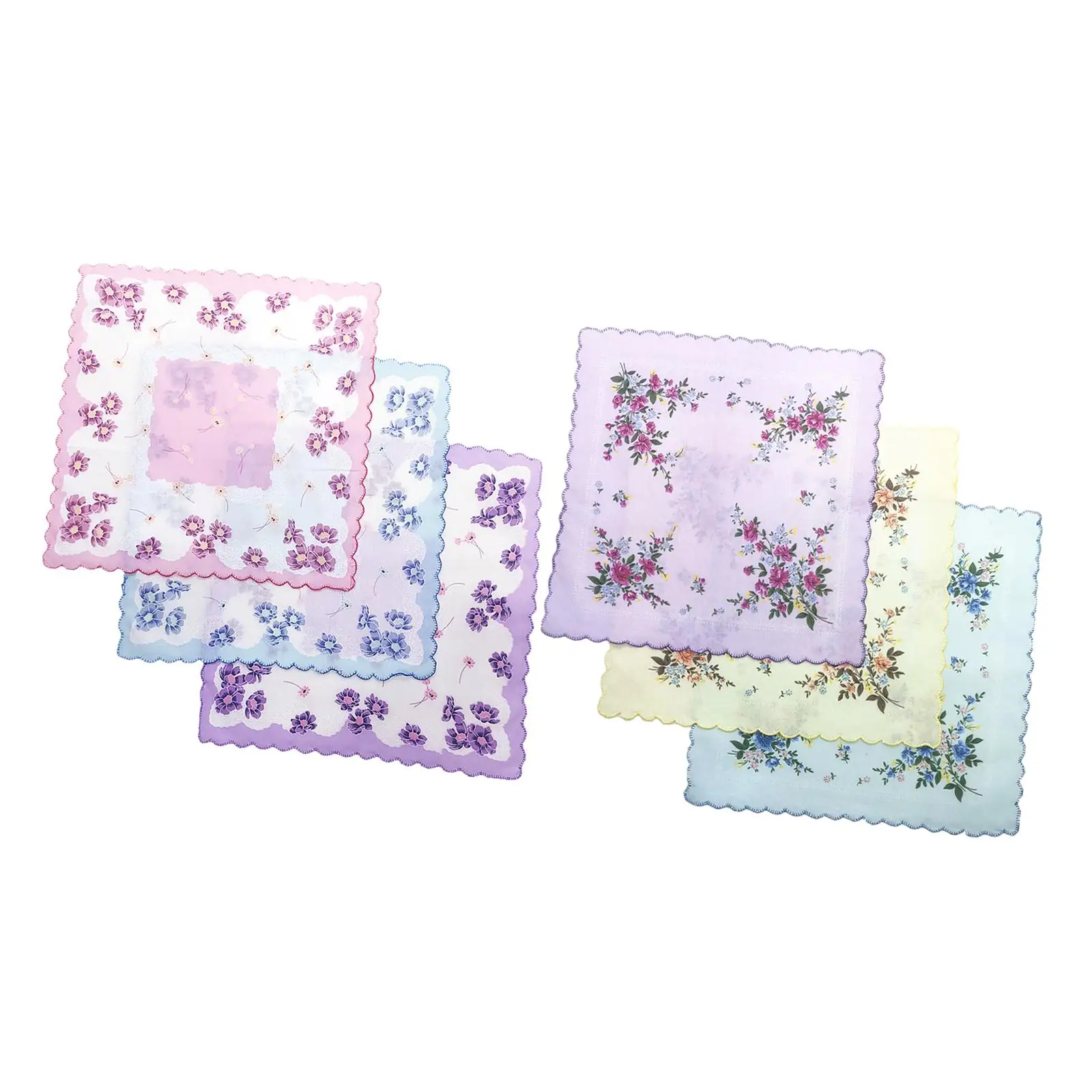 Women Ladies Handkerchiefs Floral Print Mixed Style and Color Soft Cotton Flower Handkerchief for Party Wedding 30cmx30cm