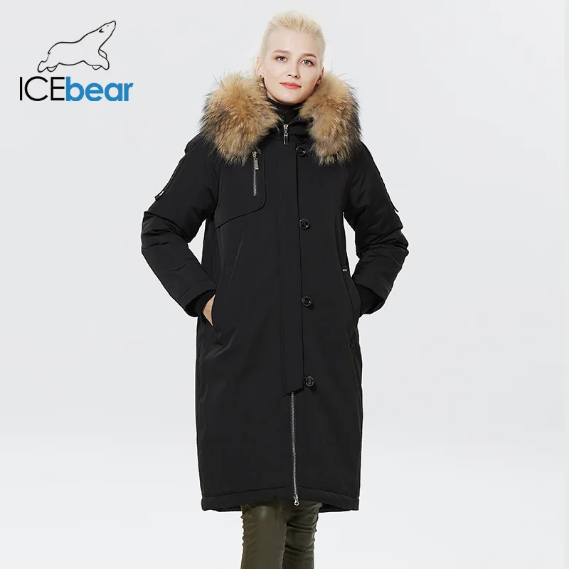 ICEbear 2023 Winter Women Jacket  Elegant Ladies Warm Cotton Coat Women\'s Thickened Windproof Parka With Fur Collar GWD22599-2I