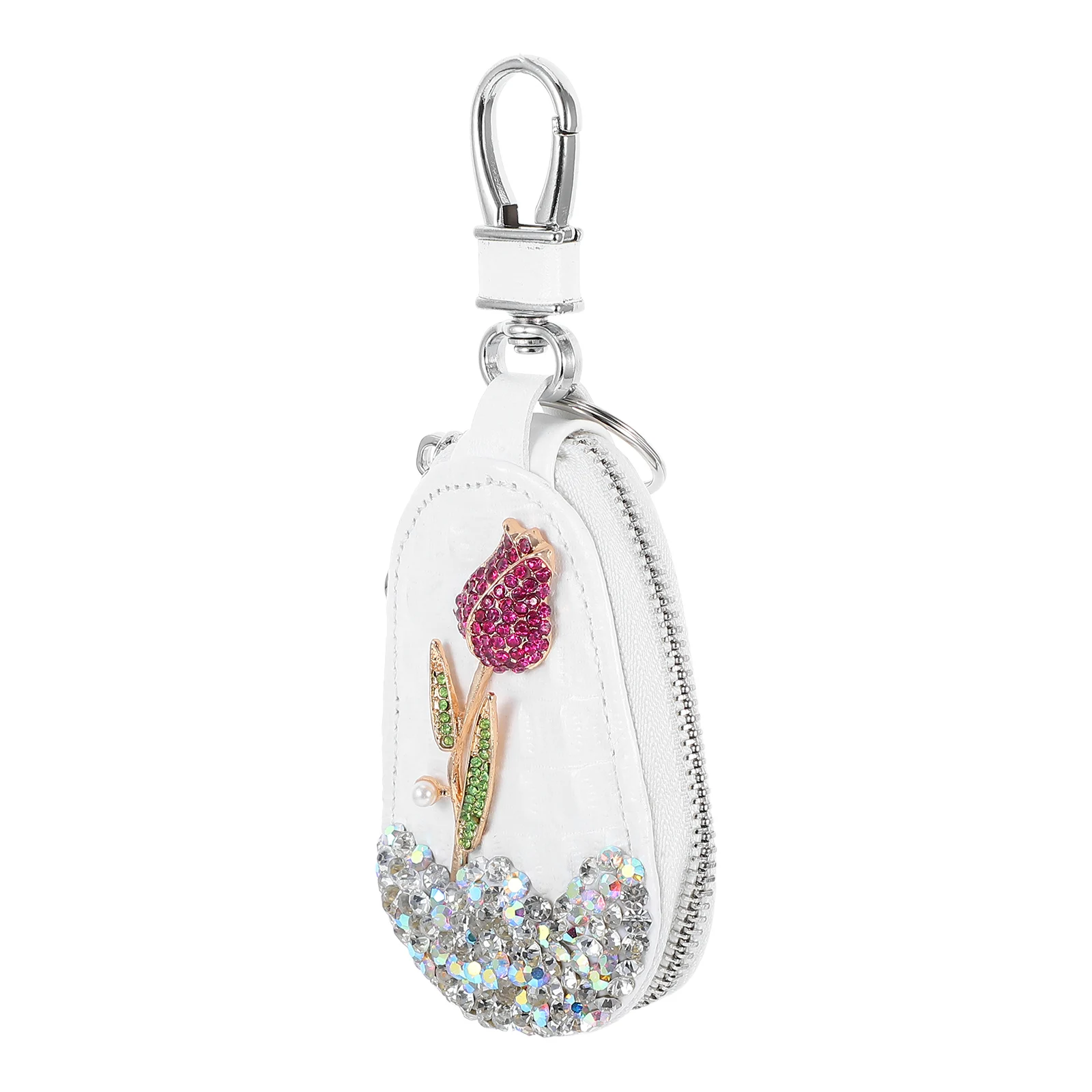 

Diamond Key Bag Case for Car Keys Cover Remote Holder Protector Portable Rhinestones PU Scratch Proof Elegant Rose Design Car