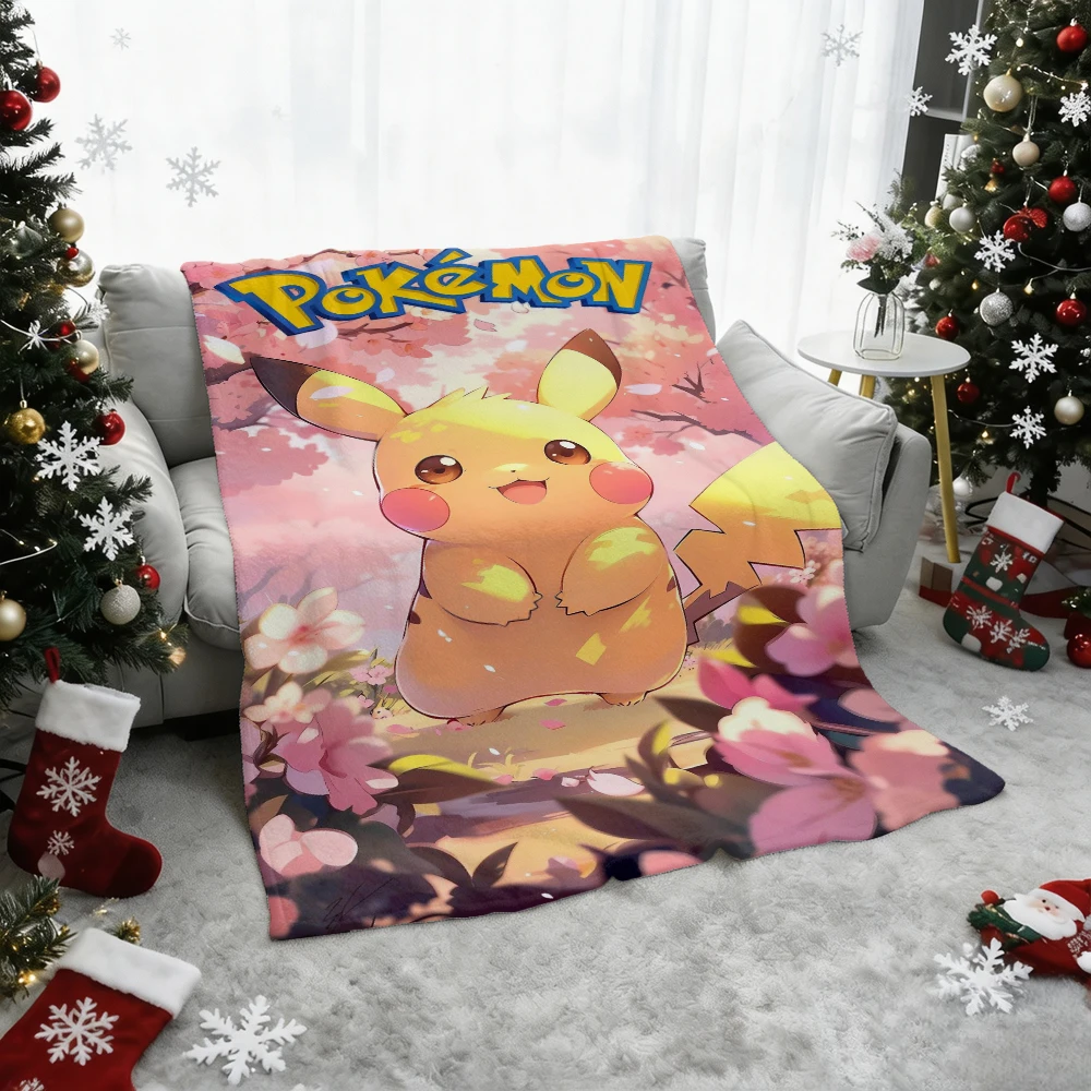Pokemon Pikachu Gengar Bulbasaur Charmander Squirtle Psyduck Flannel Throw Blanket Soft Warm Blanket for Sofa Bed Home Decor Gif