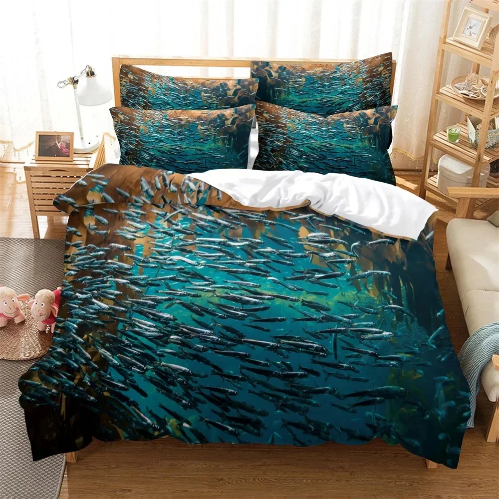 

Many fish Bedding 3D Digital Printing Cartoon Plain Weave Craft For North America And Europe Bedding Set Queen