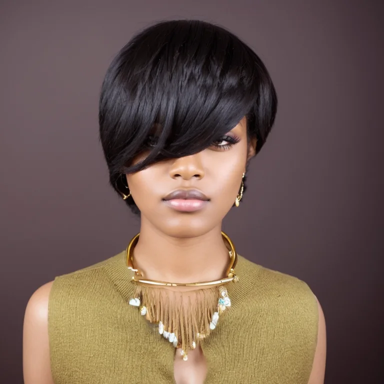 شعر مستعار بقص عابث للنساء بطبقات من شعر بشري مفرود بقص عابث مصنوع آليًا مع غرة بلون طبيعي داكن