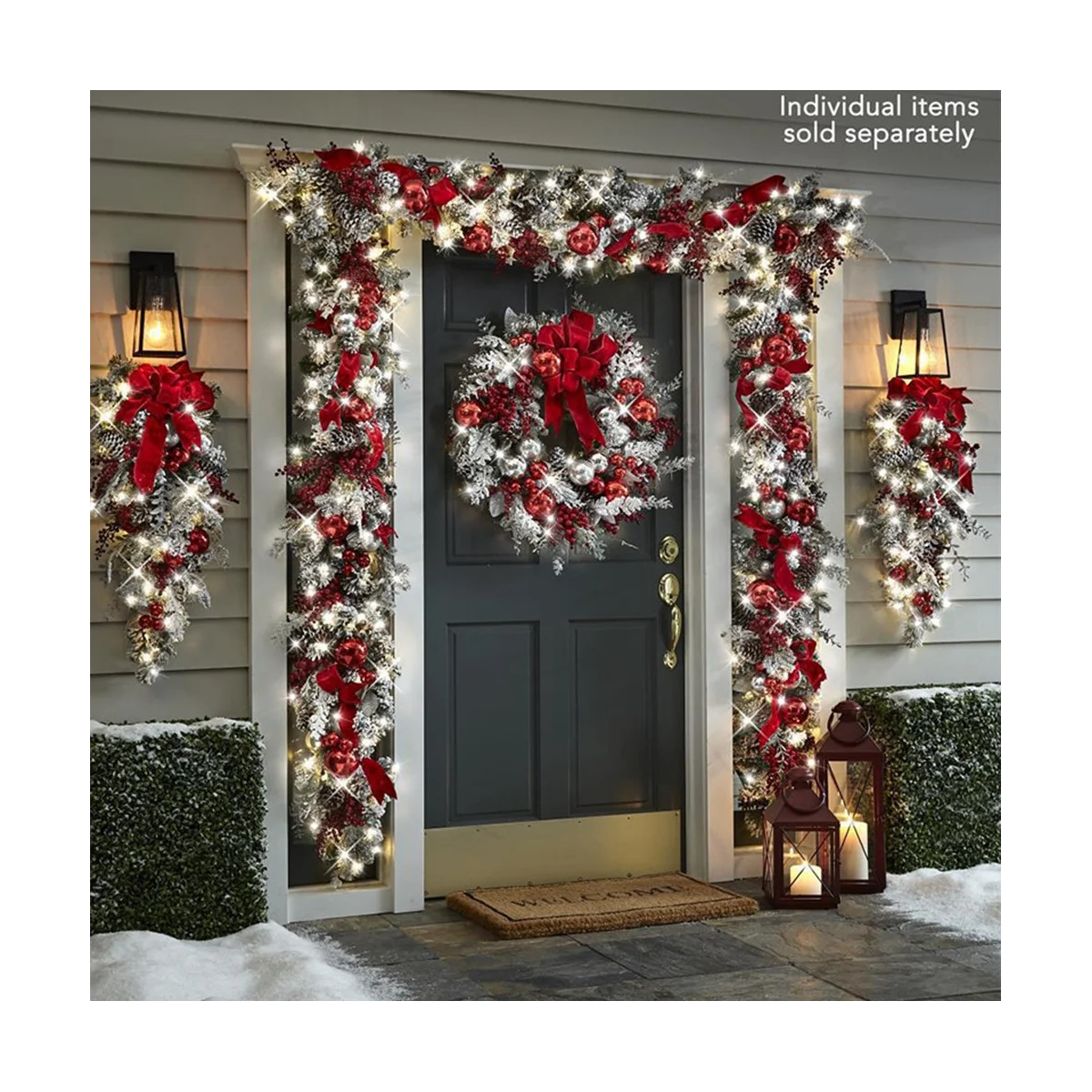 Guirxiété de Noël Swag pour escaliers, porte, cheminée, fenêtre, extérieur, intérieur, décor de Noël rouge