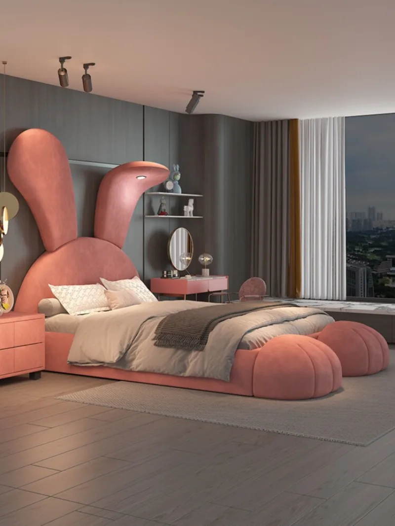girl princess 1.5m single bed Internet celebrity big ears rabbit bed simple modern multifunctional leather