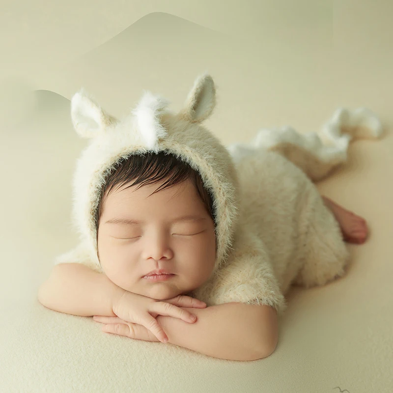 New Year Clothing For Newborn Photography Dragon Hat Romper Set Knitted Animal Baby Photography Outfit Photo Props Accessories