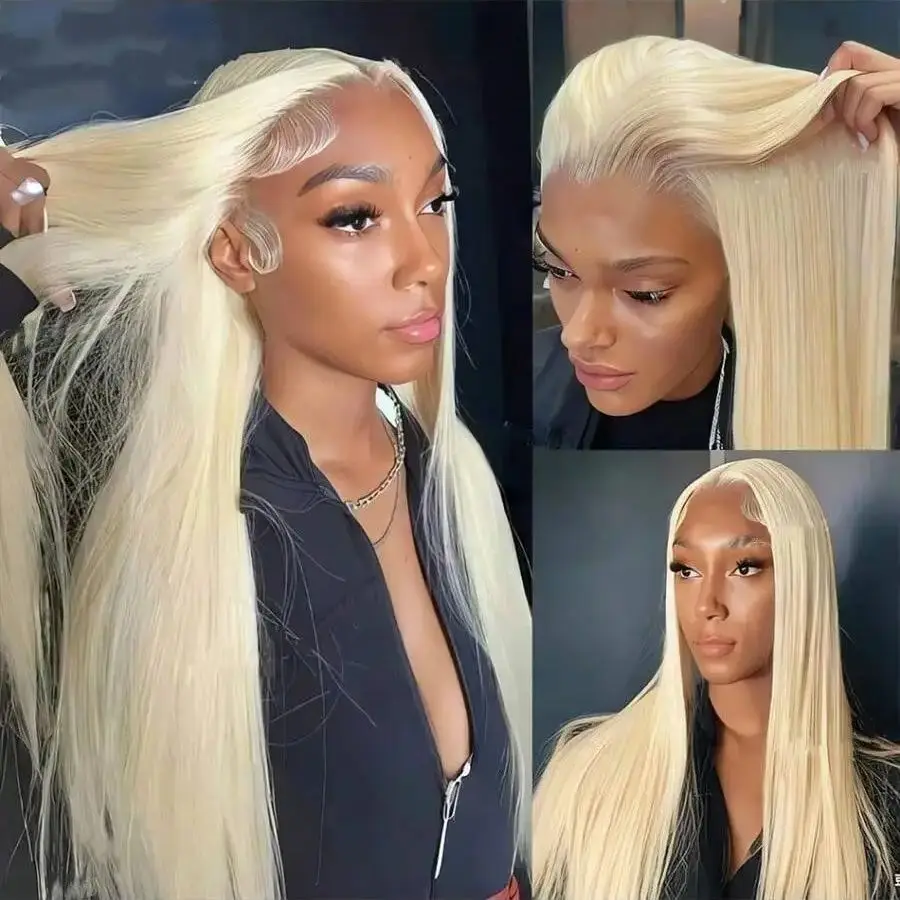 200% 613 cabello humano liso de hueso rubio miel 13x4 HD pelucas frontales de encaje transparente 34 pulgadas brasileño prearrancado con pelo de bebé