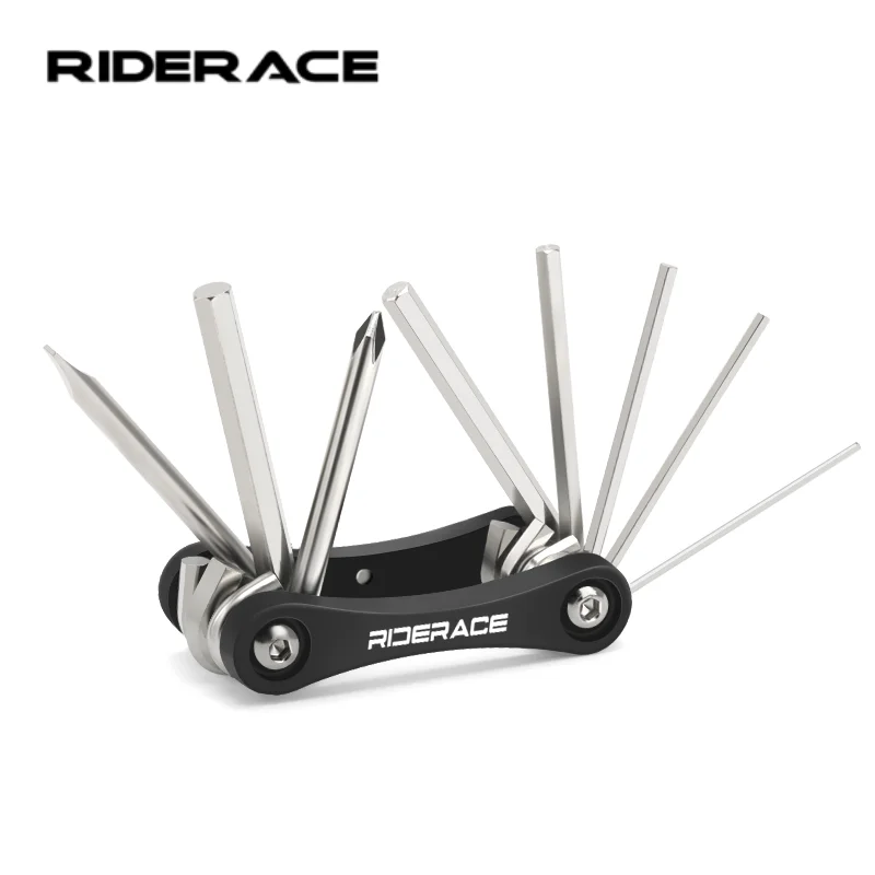 RIDERACE 8-in-1 Fahrrad-Multitool, tragbarer Sechskantschlüssel, CRV-Stahl, 4 mm, 5 mm, 6 mm, Multifunktions-Schraubendreher, Fahrradreparaturwerkzeug