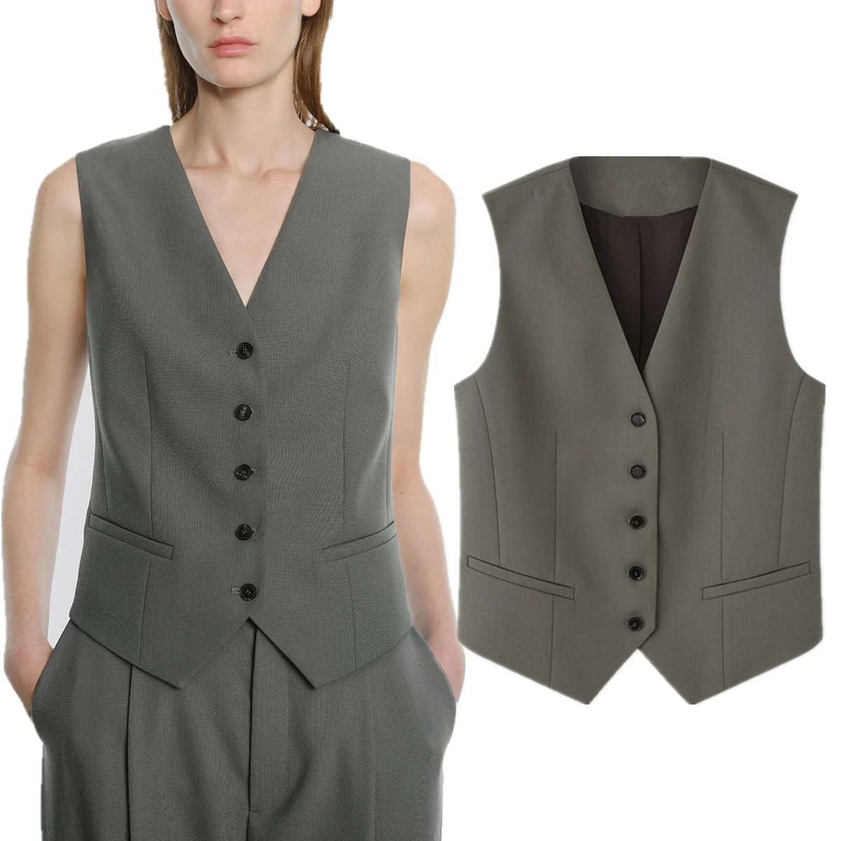 

Maxdutti 2026 New British Fashion Vest Lazy Spun Wool Single Breasted Jacket Sleeveless Suit Women's Jacket Woman Clothes Tops