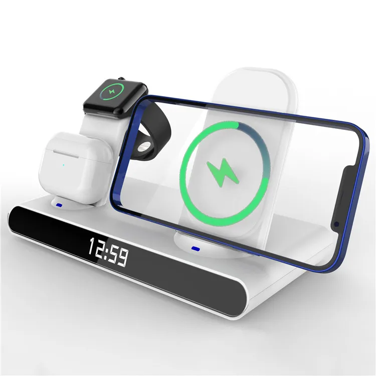 

3 In 1 Wireless Charger Station Alarm Clock 300mAh Battery Time Display Smart Watch Mobile Phone Earphone Stand Fast Charger