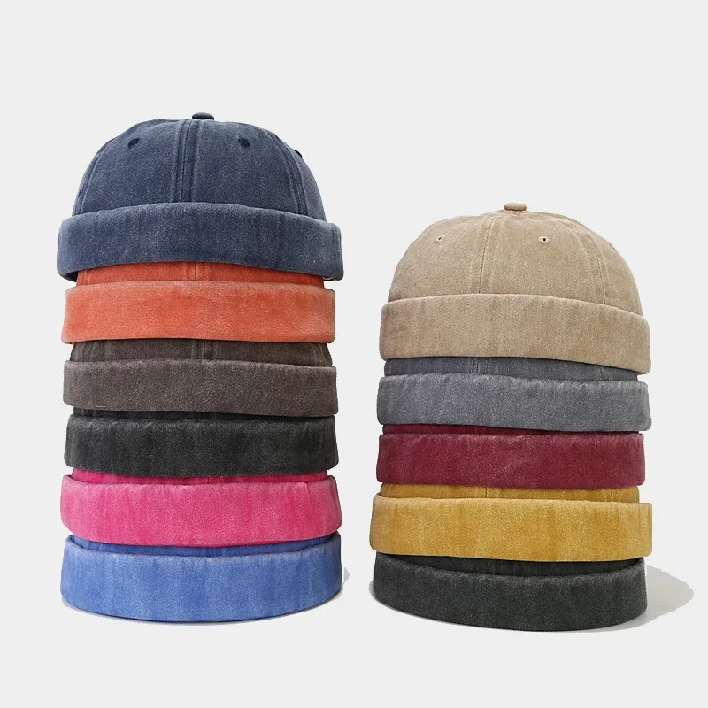 Chapéu de gorro denim de algodão lavado para homens e mulheres, gorros sem aba, sólidos, nova moda