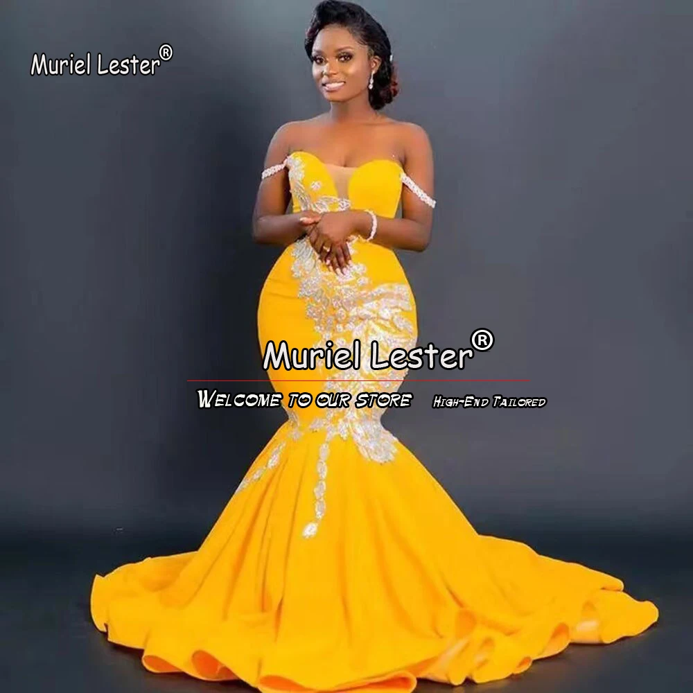 Sexy Gold Mermaid Prom Dresses With Sequined Lace Appliques Asoebi African Women Formal Party Spaghetti Strap Evening Gowns