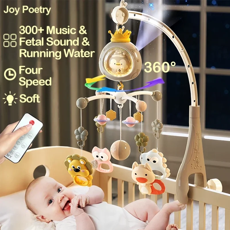 360 °   Móbile Musical para Berço com Luz Noturna Rotativa, Brinquedo de Sino de Cama, Quatro Velocidades, Presente para Bebês Recém-Nascidos
