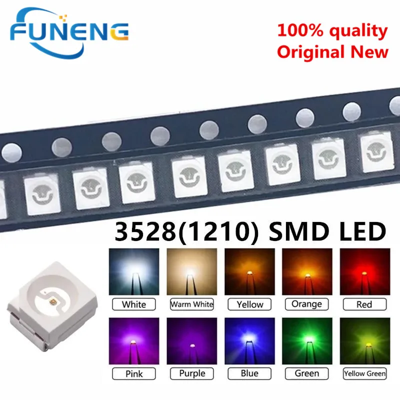 500PCS SMT/SMD 3528 LED Red/Yellow/Green/ICE Blue/RGB/Warm white/PINK/PURPLE UV/ORANGE/Water Clear SMD 1210 LED diodes PLCC-2