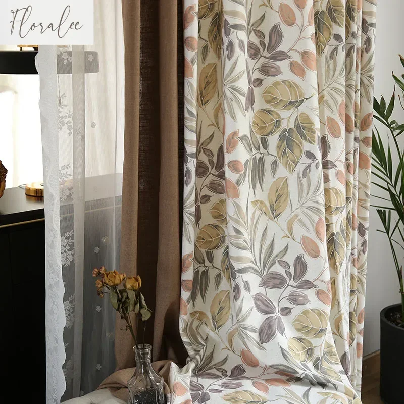 

Autumn Maple Cotton And Linen Curtains For Living Room Bedroom Dining American Countryside Modern Retro Custom Size White Tulle