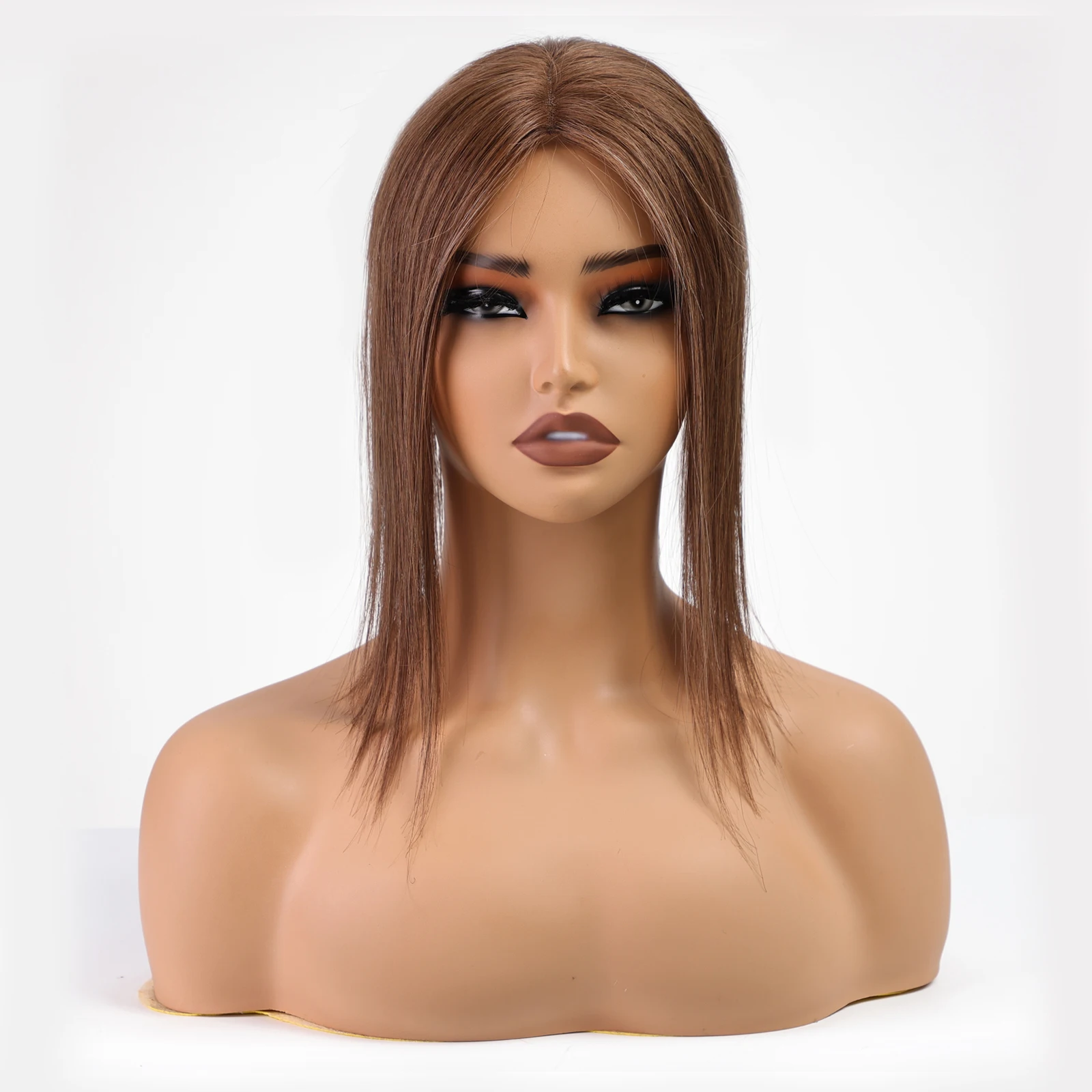 레미 인모 헤어피스 다크 브라운 인모 헤어탑퍼 중간 가르마 스트레이트 헤어 여성 탈모용 4x9cm 실크 베이스 클립형 헤어