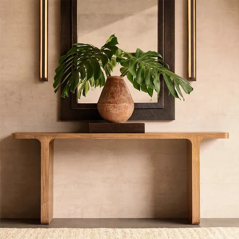 

Nordic light luxury solid wood entrance table hotel wall narrow table designer simple modern entrance