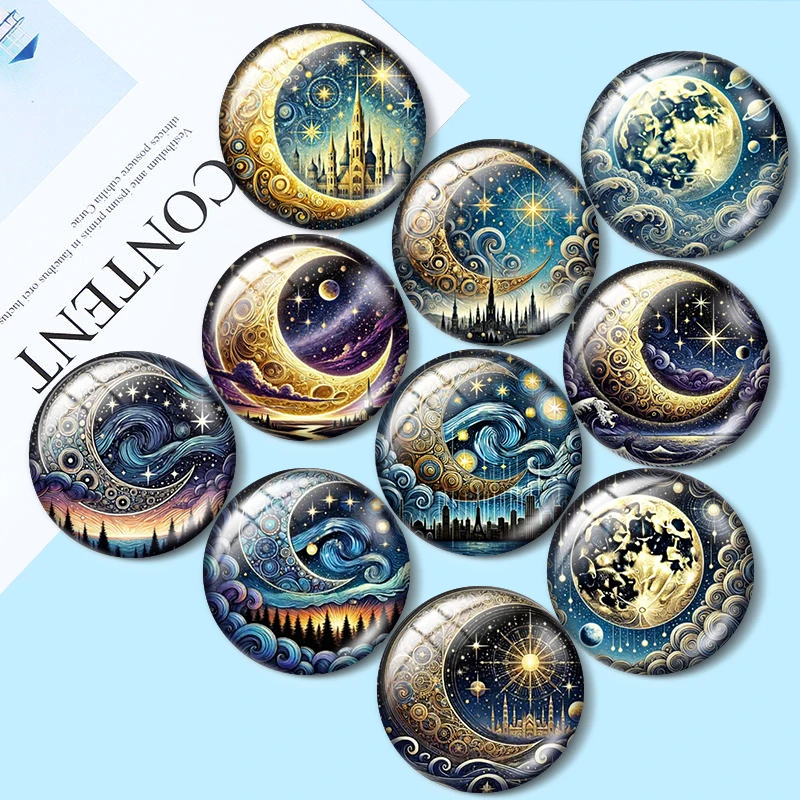 Starry Moon Night 12/18/20/25mm glass cabochon  bracelet pendant rings for jewelry demo earrings back Making findings