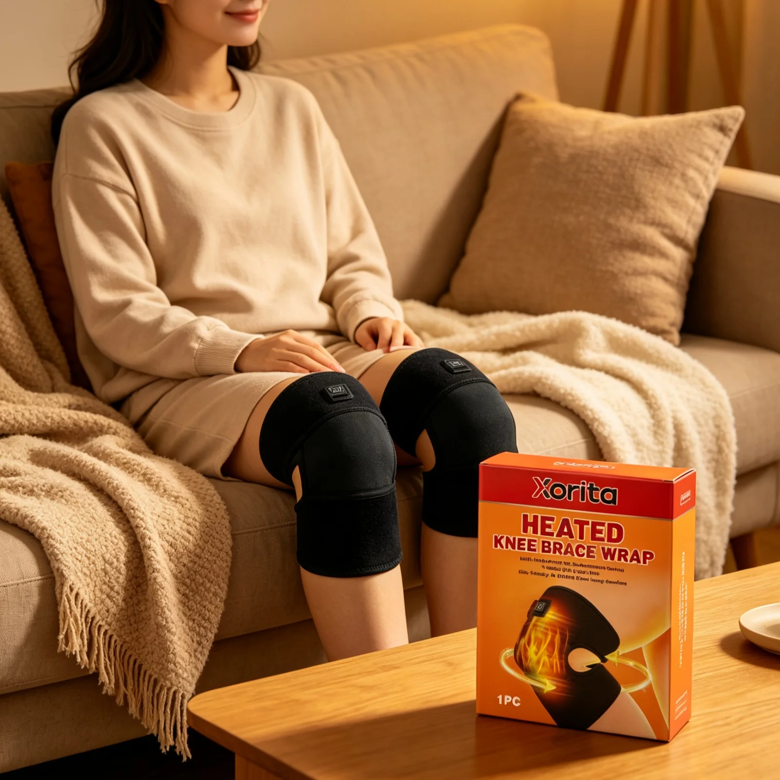 Xorita Heated Knee Brace Wrap Adjustable Heating Pad Multi‑temperature Settings Breathable Thermal Knee Support Joint Warm Care