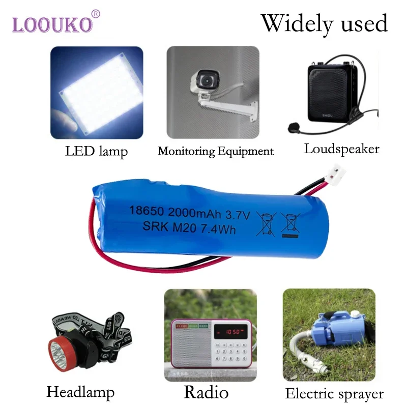 LOvised KO Ate Lithium-Ion Battery, 3.7V, 18650 mAh, PetPH2.0 Cable, Replacement Slot, Emergency Lighting, 2000