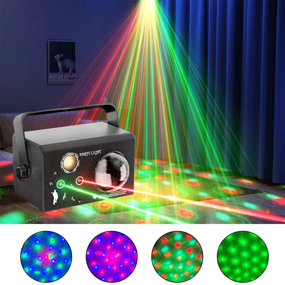 Lampki imprezowe 10W Laser Sceniczny DJ Disco Projektor Świąteczny Aktywowany Dźwiękiem Dekoracja Taneczna Urodzinowa Barowa Weselna Lampki USB — 2