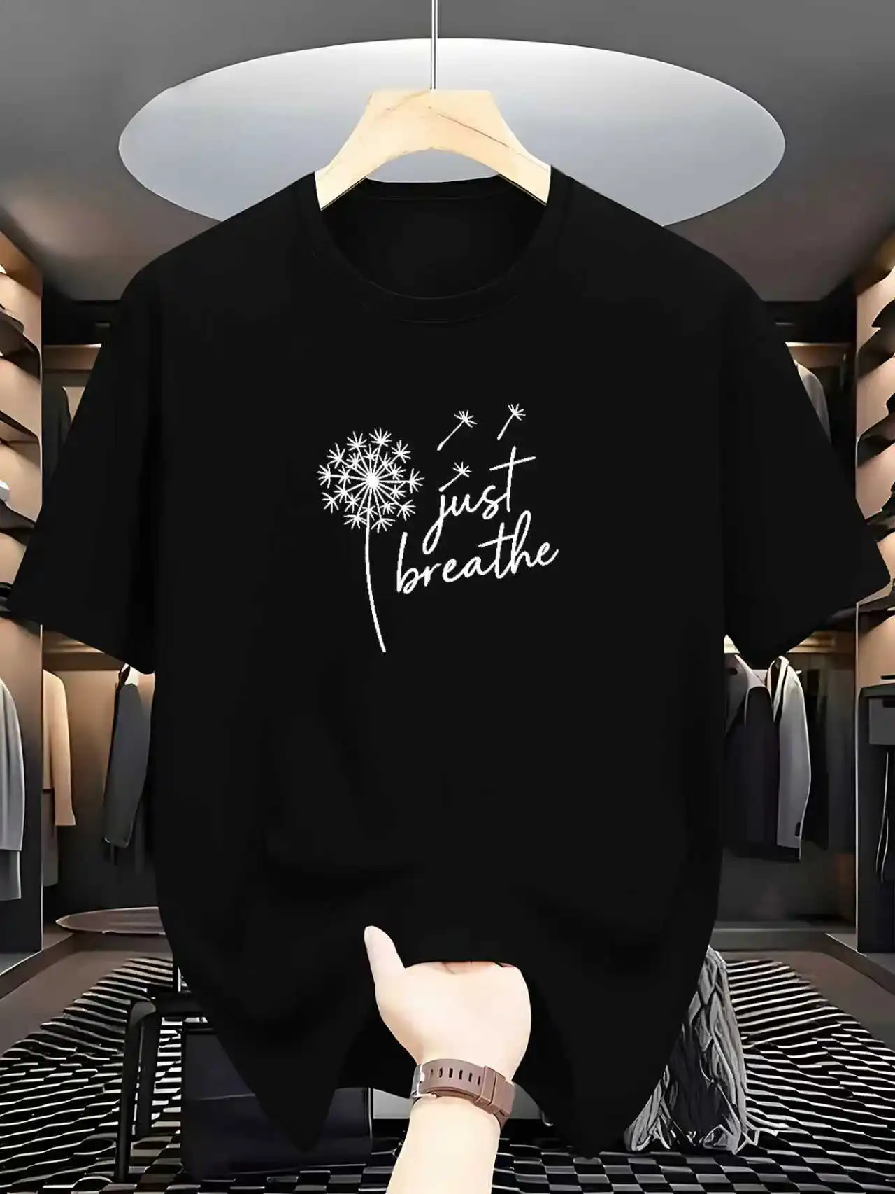 

Женская повседневная спортивная удобная футболка с буквенным принтом «Justbreathe» и одуванчиком, легкая, дышащая