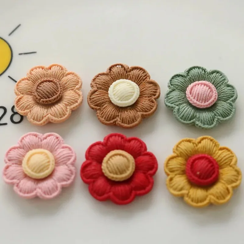 10pcs Mini Kawaii  Woollen Flower Resin Flat Back Cabochons Scrapbook Diy Party Hairpin Accessories Home Decoration Craft