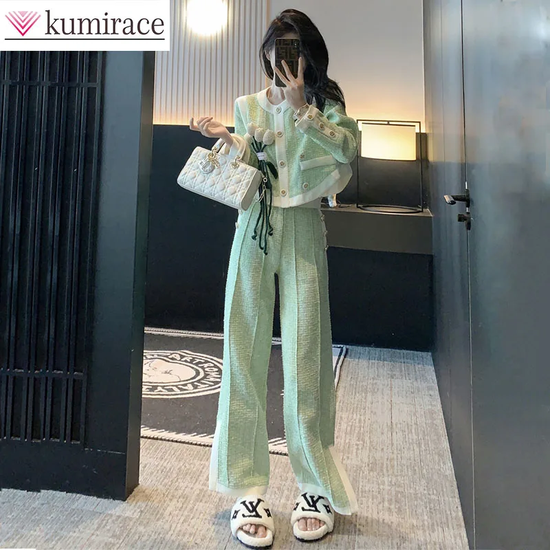 Fashion Set Women\'s Spring 2024 Korean Edition New Celebrity Elegant Women\'s Temperament High Grade Wide Leg Pants Two Piece Set