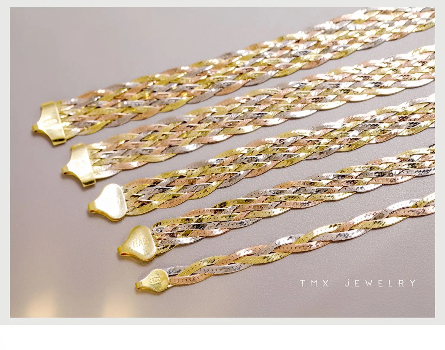 Y カラフルな s925 スターリングシルバー メッキ トリコロール ゴールド ウーブン ブレスレット 女性用、ワイド バージョン、光沢のあるジェンダーレス ジュエリー