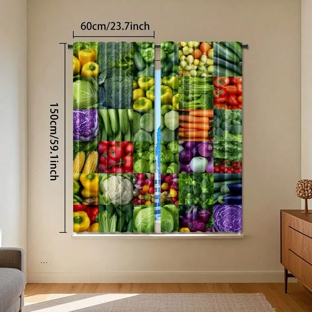 2pcs, Fresh Vegetables Food Still Life Print Curtains, Rod Pocket, Durable, Lightweight, For Bedroom Living Room Kitchen Office
