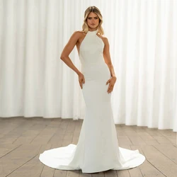 Simple Halter Wedding Dresses Sleeveless Backless Bridal Grown Floor Length Zipper Jersey Mermaid Vestidos De Novia 2024