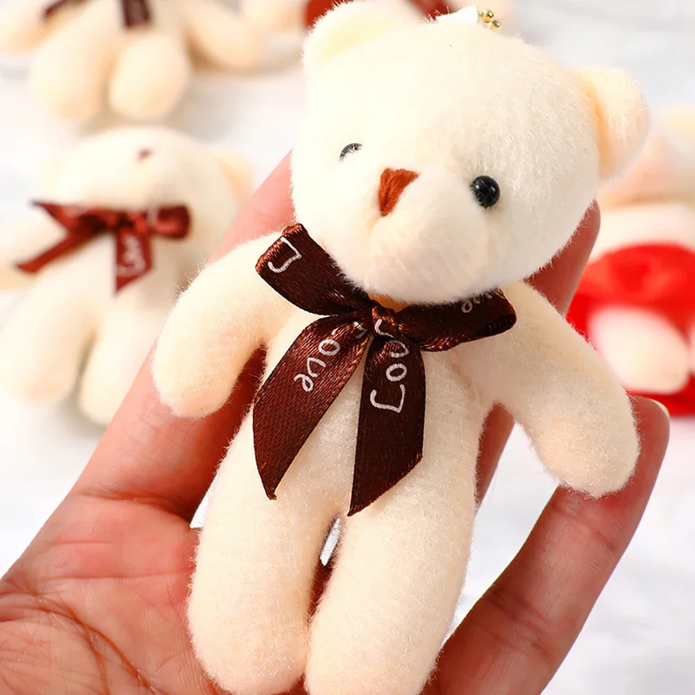 Mini Cute Bear Toys Stuffed Blush Bears Bag Car Key Pendant Children Kawaii Flower Bouquet Gifts Box Decoration Plush Keychains