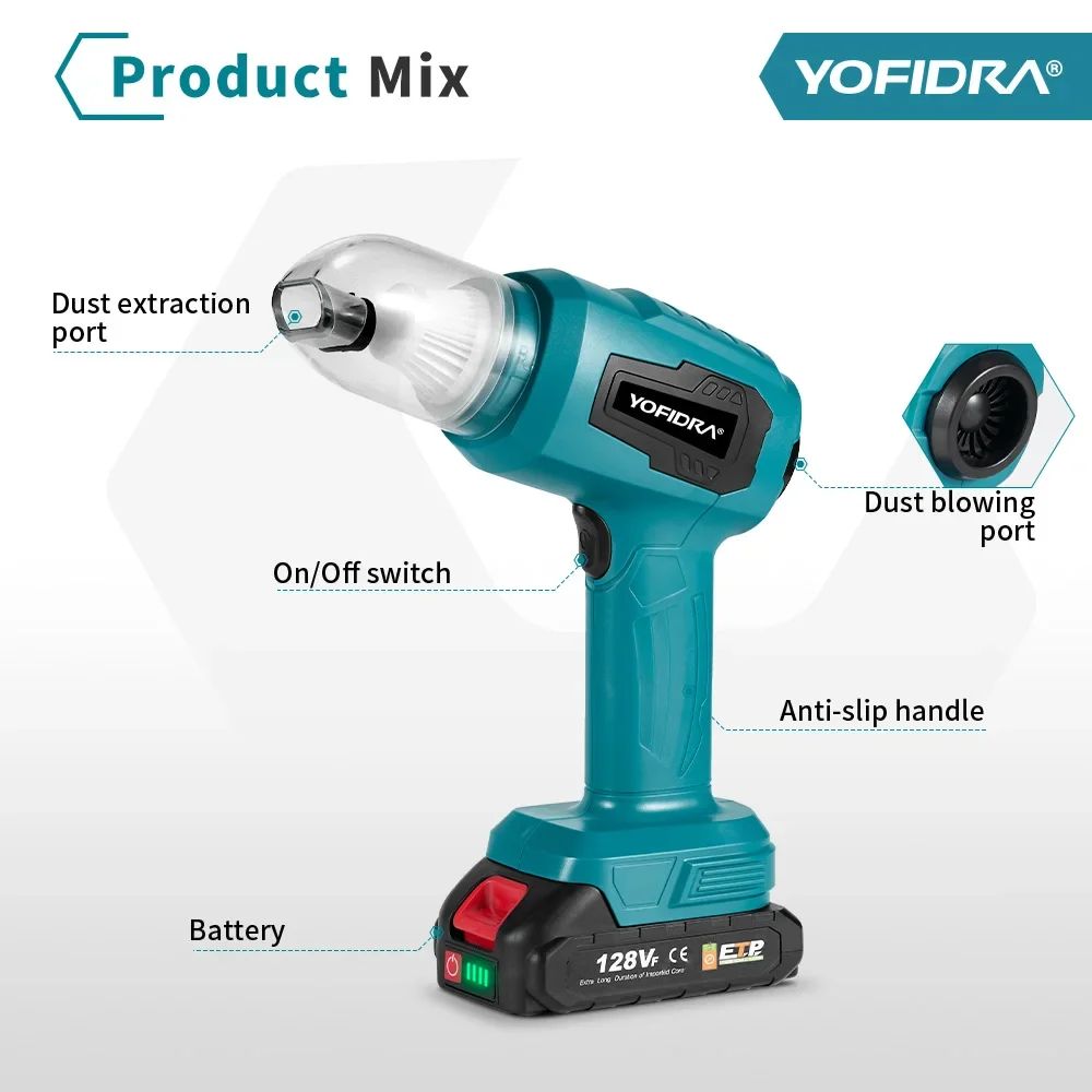 YOFIDRA Centrifugal Blower Suction Wireless Vacuum Cleaner 6000RPM Portable Air Blower Dust Tool for Makita 18V Battery