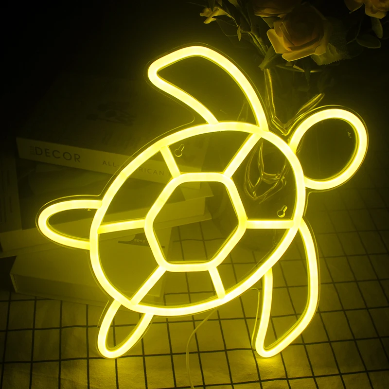 ineonlife New LED Neon Sign Sea Turtle Design Wall Hanging Art Neon Light USB Powered Lamps For Kids Room Decor Shop Xmas Gift