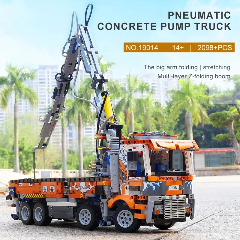 MOULD KING 19014 Heavy-Duty Tow Truck Building Kits Pneumatic Concrete Pump Truck Bricks Engineering Toy for Kids Christmas Gift