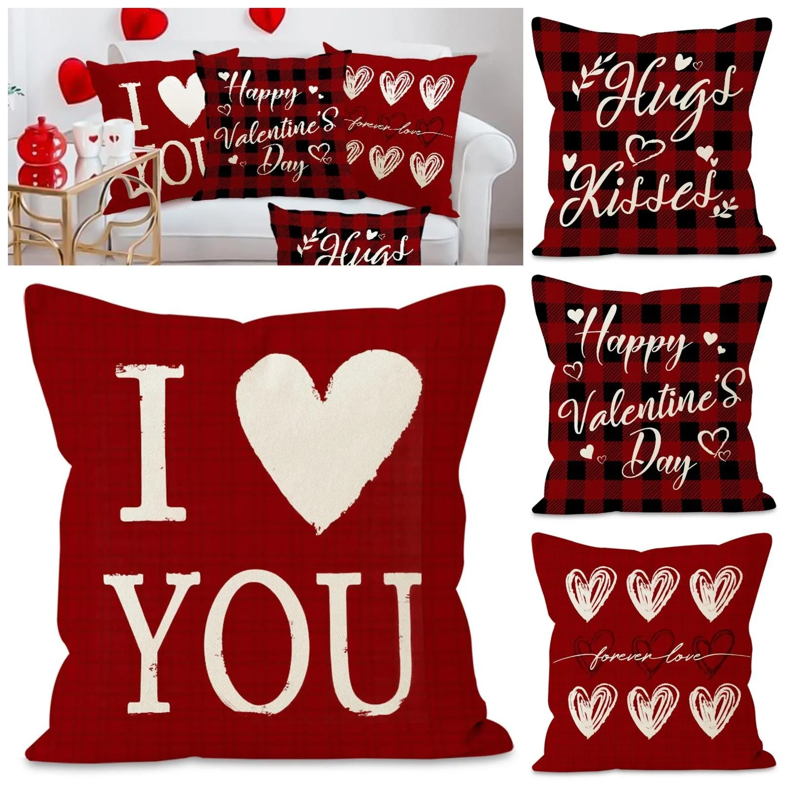 2025 New 1pcs Valentine'S Day Red Letter Printed Pillowcase Linen Love Print Valentine'S Day Home Decorative Pillowcase 45x45cm