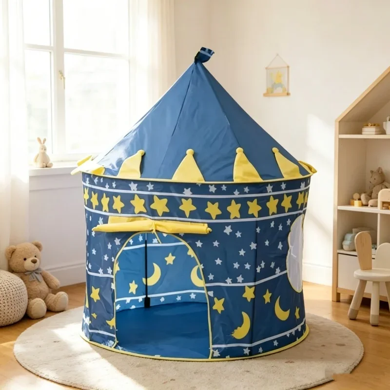 

Kid Foldable Castle Play Tent Portable Pink Blue Playhouse Indoor Outdoor Toy Bedroom Decor Festival Christmas Gift For Toddlers