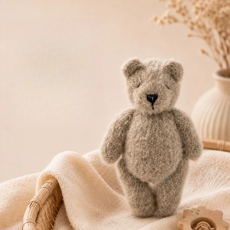 Newborn Photography Props Cute Handmade Knitted Bear Doll Decoration Accessories for Studio Photoshoot Baby Souvenirs Prop view 5