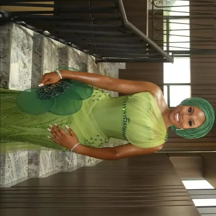 

African Formal Gown Luxury Beaded Lace Wedding Party Dress Asoebi Prom Dress Nigerian Green One Shoulder Mermaid Evening Dresses
