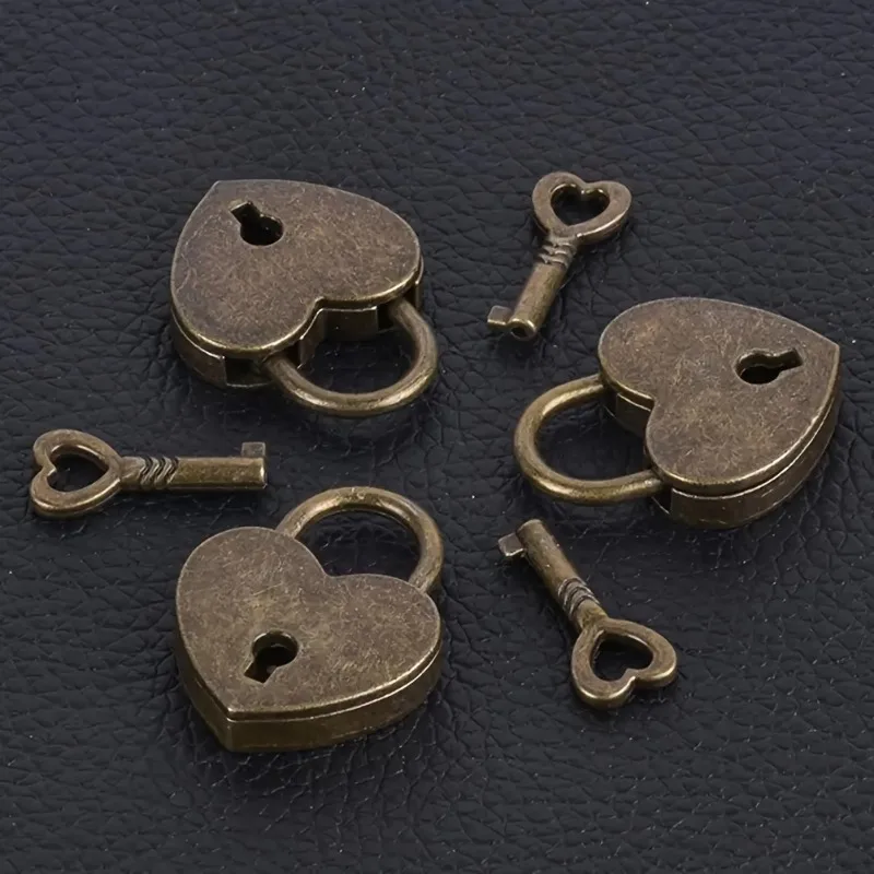 1pc Charming Vintage Heart-Shaped Mini Padlock - Antique Style, Alloy, Perfect for Jewelry Boxes & Luggage - Unique Gift Idea
