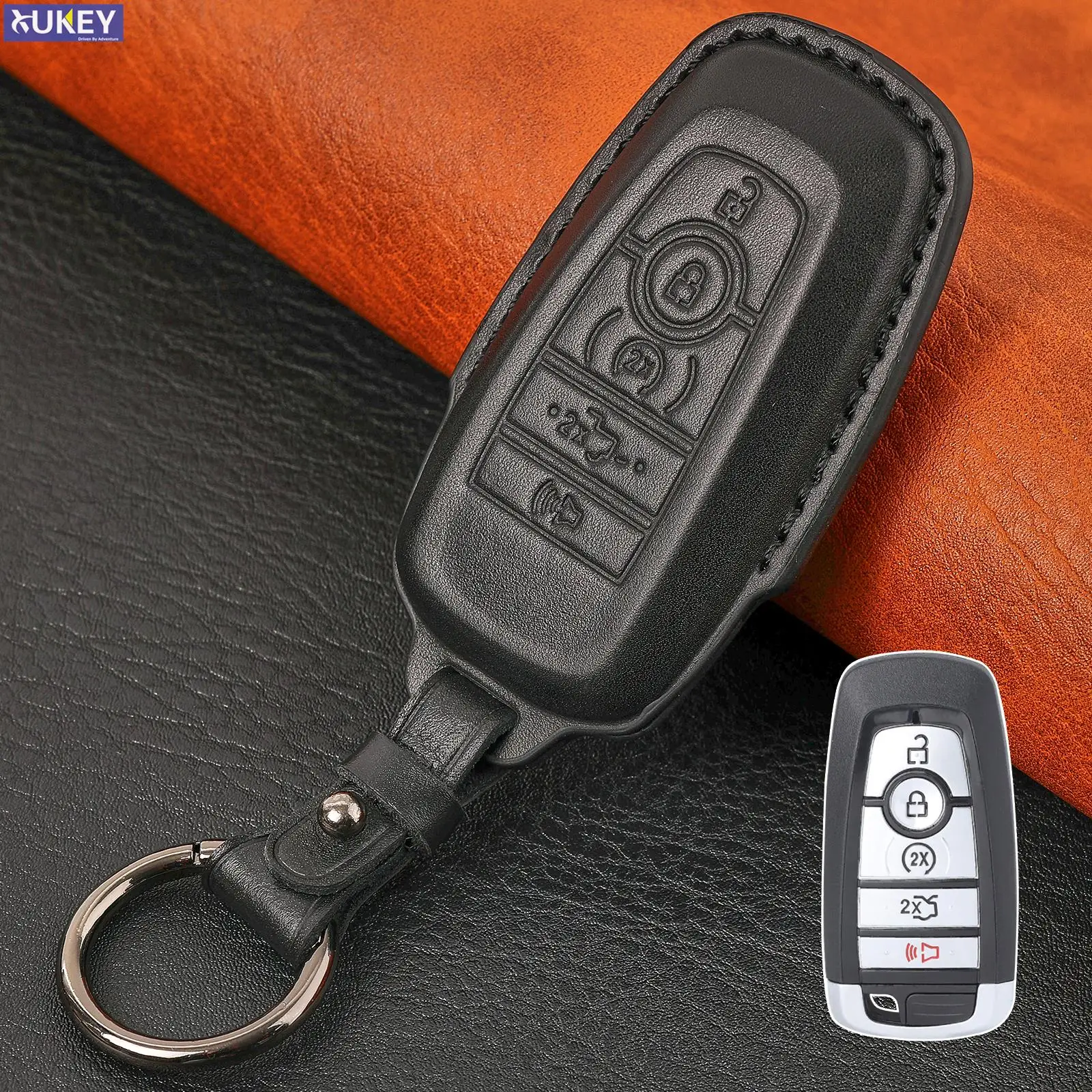 For Ford Bronco F150 Raptor Edge Expedition F250 F350 F450 F550 2020 Car Key Fob Ring Cover Case Shell Protector Genuine Leather