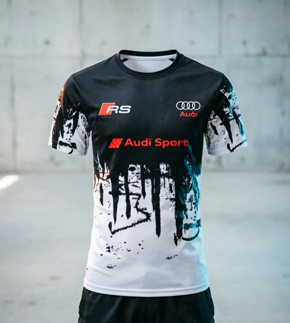 Sommerliches Audi Fashion Racing T-Shirt mit Motorradmuster, bedruckt, kurzärmelig, für Herren und Damen, Sport-Oberteil für Erwachsene