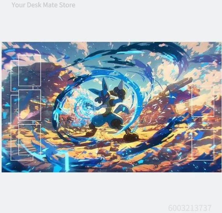 Dynamic Battle Anime Creature Playmat With Card Zones Anti-Slip Rubber Large Gaming Desk Mat Vibrant Blue Energy Burst Mousepad