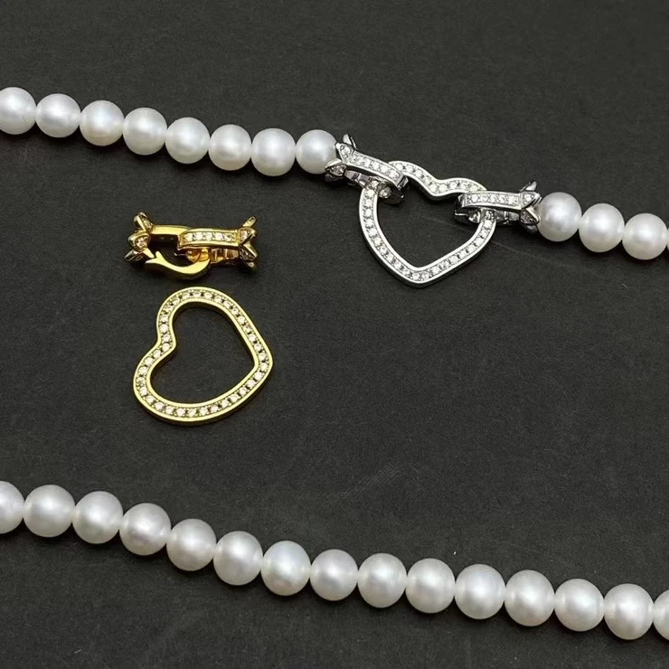 Wholesale Heart Shape DIY Nice Quality S925 Sterling Silver Pendant Necklace Bracelet Clasp Hook for 5-8mm Pearls 5pcs/lot