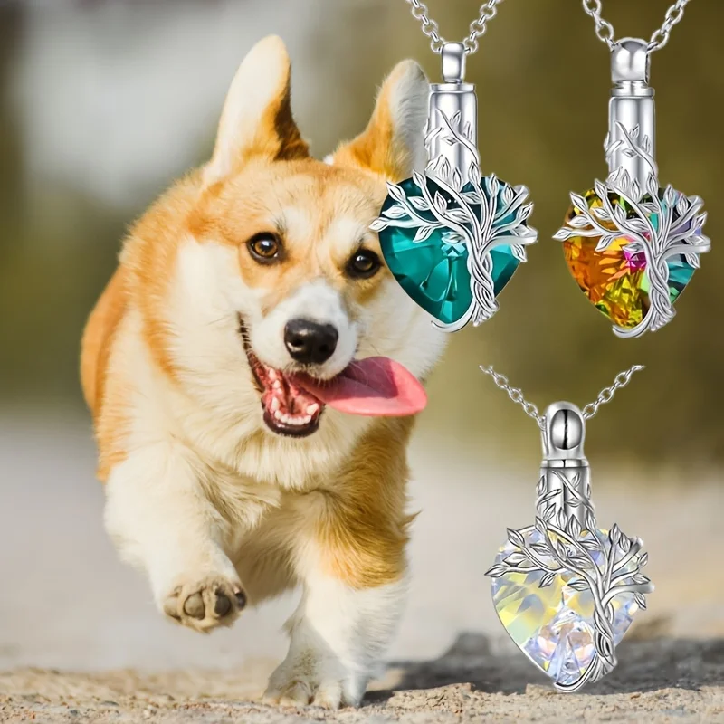 قلادة جرة شجرة الحياة على شكل قلب للرماد مجوهرات جنائزية كريستالية تذكارية هدايا عيد الأم للنساء والأم والأخت والصديق #1